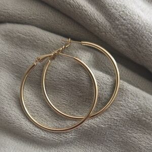 14k Gold Plated Hoop Earrings - Classic Women's Jewelry
